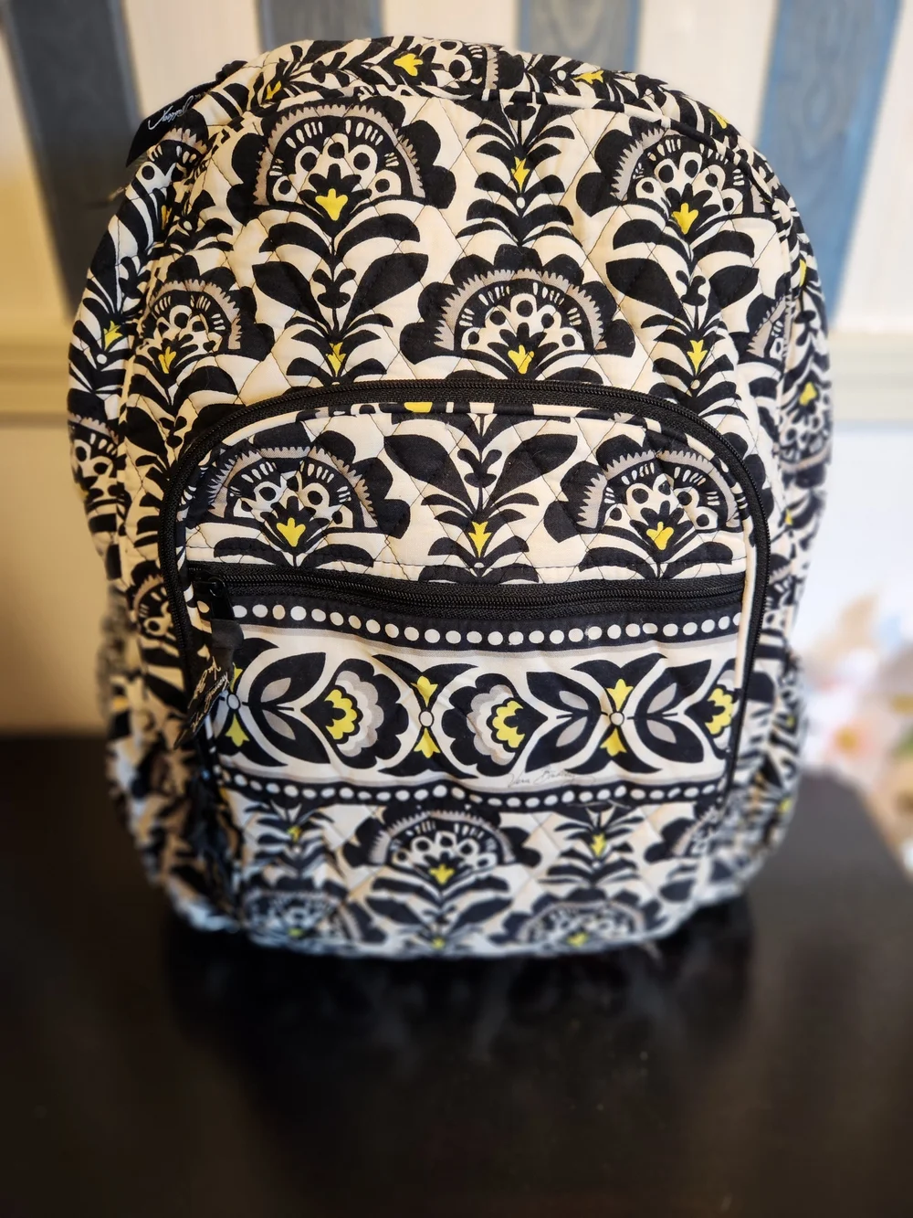 Vera Bradley Black White and Yellow Quilted Backpack